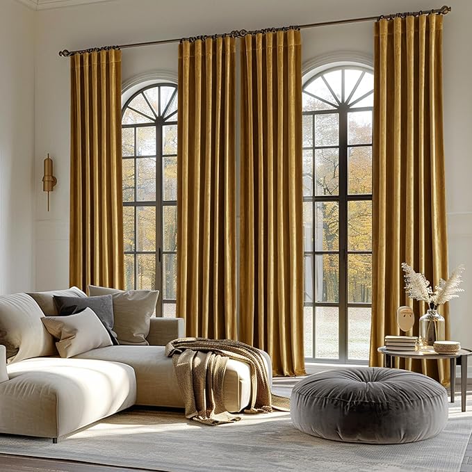MIULEE Velvet Curtains 72 Inch Wide - Extra Wide Luxury Room Darkening Curtains for Sliding Door Bedroom Living Room Thermal Insulated Soft Window Drapes Back Tab, Gold, W 72 x L 84 inch 2 Panels