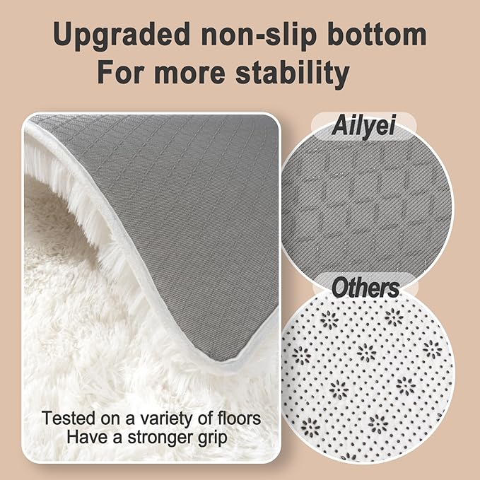 Ultra Soft Runner Rugs for Bedroom Hallways with Upgraded Non-Slip Rubber Backing & Thick Memory Sponge, 2x6 Feet Fluffy Shag Throw Area Rug for Bedside Dorm Cream