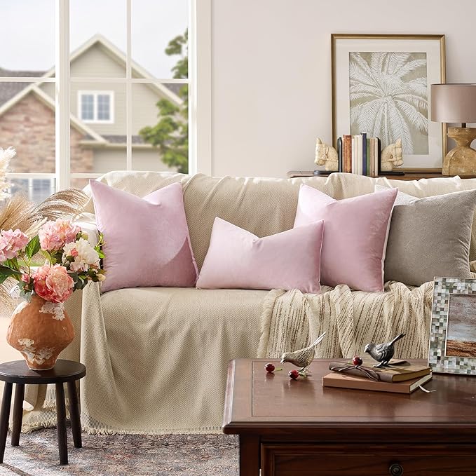 GIGIZAZA Decorative Couch Throw Pillow Cover,Set of 2 20x20 Sweet Lilac Pillow Covers,Square Sofa Velvet Throw Cushions