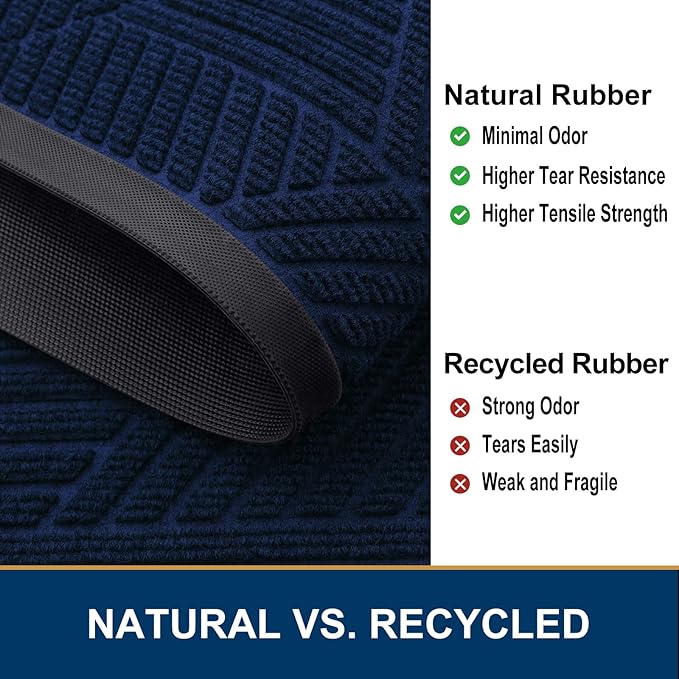 Smiry Front Door Mat Outside Entrance, Heavy Duty Sturdy Natural Rubber Doormat, Trap Dirt and Moisture, Easy Clean Low Profile Mats for Indoor Outdoor Entry, Irregular Triangle (47x32, Royal Blue)