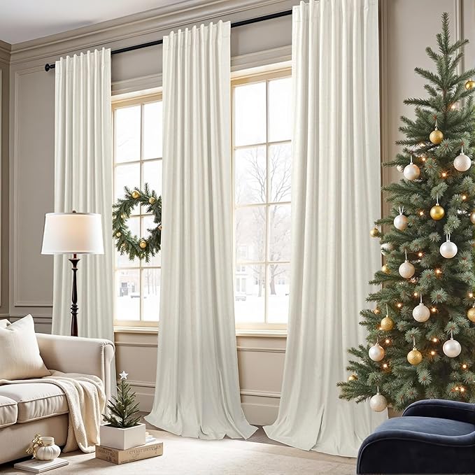 100 Percent Blackout Sliding Glass Door Curtains 120 Inches Long 2 Panels 10 Foot ft Floor to Ceiling Drape Cotton Linen Textured Drop Cloth Traverse Curtains Theater Farmhouse Natural Cream Colored