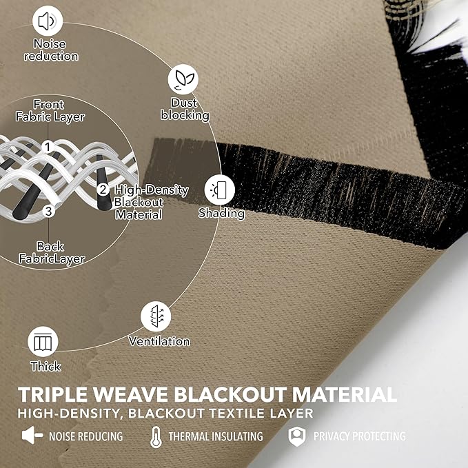 Deconovo Blackout Curtains, Thermal Insulated, W52 x L95 2 Panels, Back Tab, Machine Washable, Room-Darkening Drapes for Bedroom/Living Room Khaki