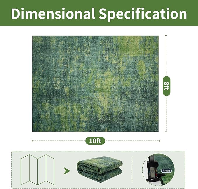Washable Rugs 8x10 Area Rugs for Living Room-Green Modern Abstract Rugs for Bedroom,Dining Room,Large Soft Low Pile Carpet with Non Slip Rubber Backing,Neutral Accent Rug for Nursery Home Office