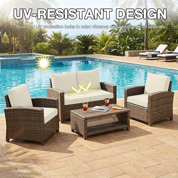 hyha 4Pcs Patio Cushion Covers, Stretch Outdoor Couch Cushion Covers Replacement, Washable Outdoor Chair/Sofa Slipcovers for Patio Furniture Cushions Protector with Elastic Bottom(Beige,Cover Only)