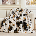 Cozy Bliss Cow Print Faux Fur Throw Blanket for Couch, Fuzzy Soft Plush Thick Bubble Blanket for Sofa Bedroom Living Room, 50x60 Inches