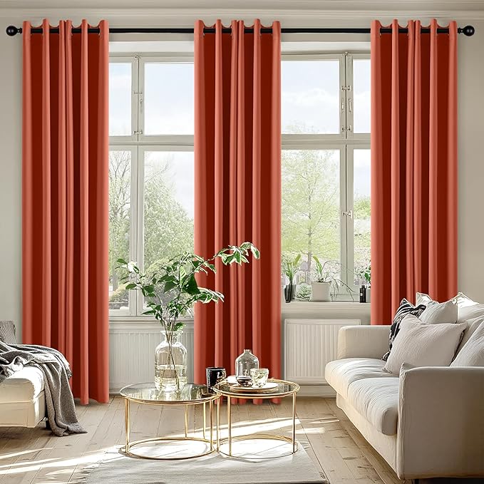 MIULEE Burnt Orange Blackout Curtains for Bedroom Living Room 84 Inches Long 2 Panels, Thermal Insulated Room Darkening Drapes Solid Grommet Top Noise Reduction Terracotta Rust Fall Window Treatments