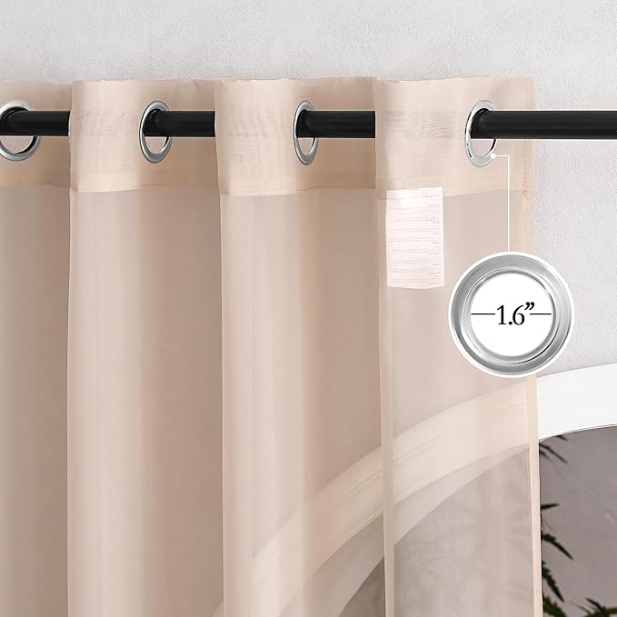 NICETOWN Taupe Voile Sheer Curtains 108 inches Long for Living Room, Grommet Airy & Elegant Light Filtering Soft Sheer Lightweight Window Treatment for Bedroom, W54 x L108, 2 Panels