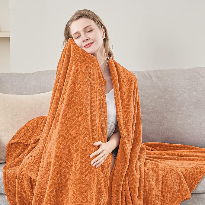inhand Fall Throw Blanket, Super Soft Fuzzy Blanket for Couch Sofa Bed Office, Cozy Plush Fleece Blanket Throw Size, Washable Lightweight Flannel Blankets Throw for All Season(50”x60”,Rust)