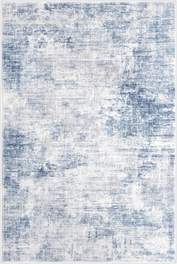 IOHOUZE Abstract Area Rug 3x5 Ft Washable Rugs for Entryway Indoor, Non Slip Kitchen Rug Printed Faux Wool Throw Rugs, Indoor Door Mat for Door Entrance Foyer Living Room, Light Blue Grey