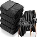4 Pack Fleece Throw Blankets 50x60 Inches - Oeko-Tex Certified 100, 270 GSM Ultra Soft Plush for Bed, Couch and Cozy Gifts. 3D Waffle Texture, No Shedding No Pilling All Season (Black)