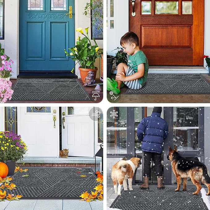 Smiry Front Door Mat Outside Entrance, Heavy Duty Sturdy Natural Rubber Doormat, Trap Dirt and Moisture, Easy Clean Low Profile Welcome Floor Mats for Indoor Outdoor Entry, 59x23 Inch, Grey
