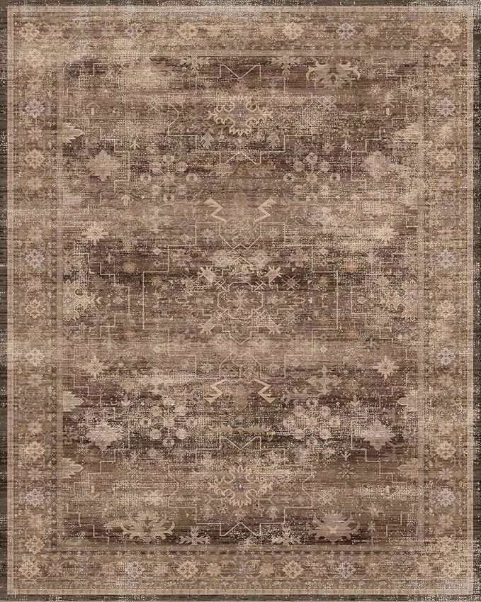 Washable 10ft Long Runners for Hallways, Brown 2'6"x10' Wide Kitchen Runner Rug, Entryway Indoor Rug, Non Slip Rubber Backing Boho Vintage Dark Floor Decor