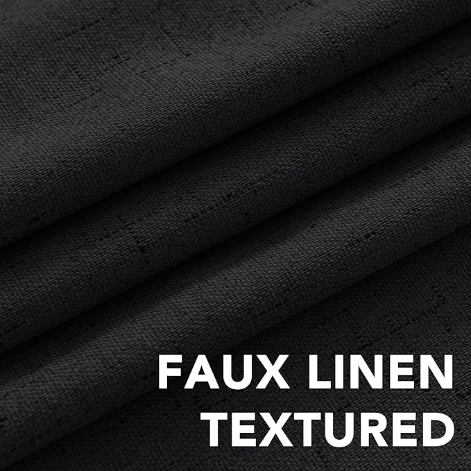 H.VERSAILTEX 100% Blackout Curtains for Bedroom Thermal Insulated Linen Textured Curtains Heat and Full Light Blocking Drapes Living Room Curtains 2 Panel Sets, 52x96 - Inch, Black