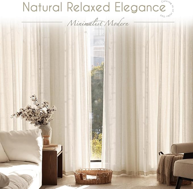Apricot Linen Curtain 84 inch Length 2 Panels Set Back Tab Light Filtering Living Room Curtain Drapes Home Office Modern Minimalist Decor Farmhouse Boho Neutral Cream Semi Sheer Curtain 84 inch Long