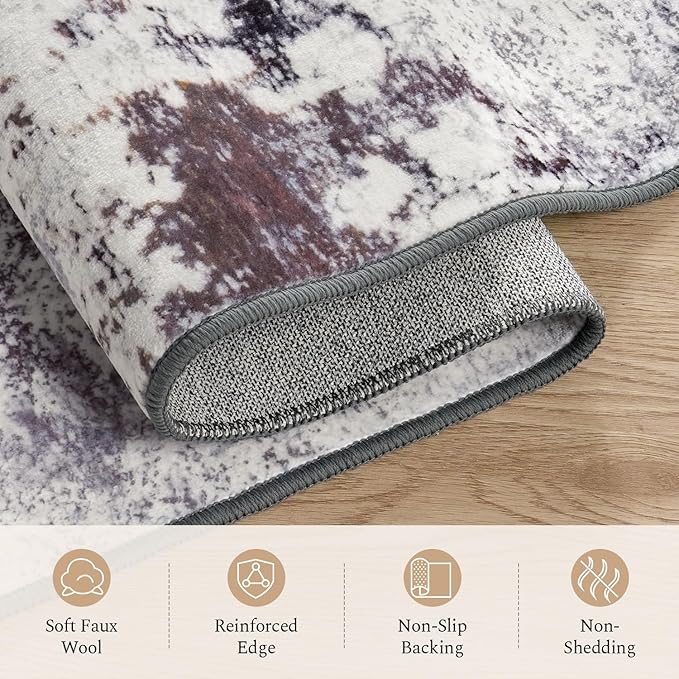 Rugflix 8x10 Area Rugs for Living Room, Washable Large Rug Stain-Resistant Low Pile, Modern Neutral Carpet for Dining Room Home Office Kid Room Nursery Bedroom, Grey Brown