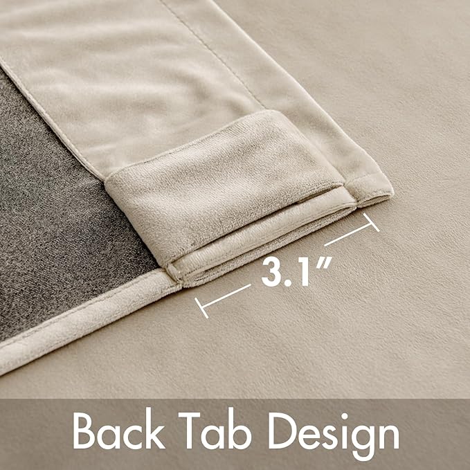 MIULEE Velvet Curtains 108 inches - Luxury Blackout Curtains for Bedroom Living Room Thermal Insulated Super Soft Window Drapes Rod Pocket & Back Tab, Beige, W52 x L108 inches, 2 Panels