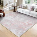 Washable Area Rugs Square 8ft Non-Slip Modern Abstract Soft for Living Room Entryway Bedroom Nursery, Print Pattern, Grey Pink