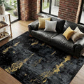Washable Area Rugs 4'x6' Non-Slip Modern Abstract Soft for Living Room Entryway Bedroom Nursery, Print Pattern, Dark Black Gold