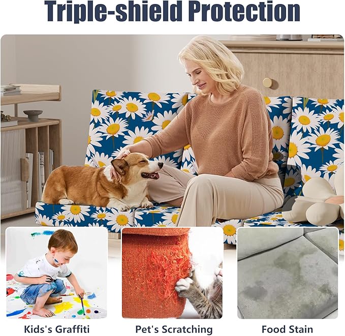 8Pcs Stretch Patio Cushion Covers, Outdoor Couch & Sofa Replacement Slipcovers for Patio Furniture Cushion Covers, Washable Reusable Furniture Protector