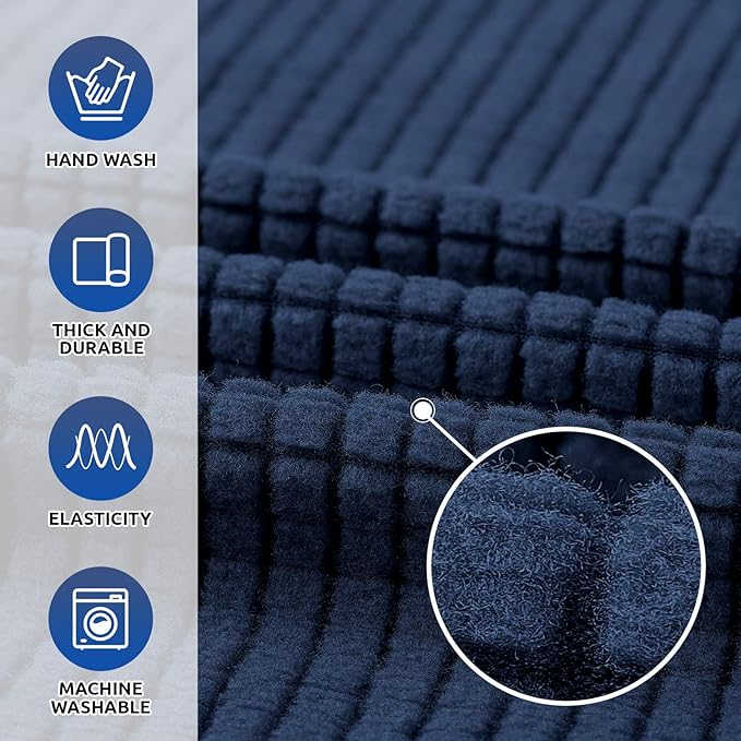KEKUOU Stretch Single Sofa Slipcover 1 Piece Couch Sofa Cover (31"-55") Furniture Protector 1 Seater Sofa with Elastic Bottom for Kids,Pet.Jacquard Small Checked Pattern Fabric(Small,Navy Blue)