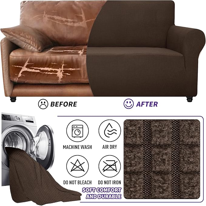 ZNSAYOTX Super Stretch Chair Slipcover Universal Sofa Chair Covers for Living Room Dogs Pet Furniture Protector Spandex Armchair Slipcovers with Anti Slip Foam Sticks (Coffee, Chair)