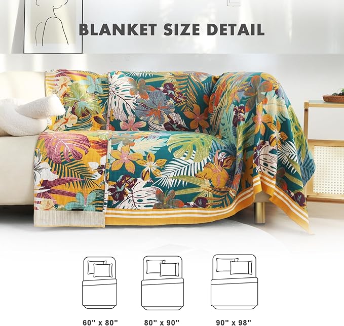 MSGKV Boho Throw Blanket for Couch and Sofa Cotton Blankets for Living Room Bedroom Reversable Florals Throw 60"x80" Spring Breathable Cozy Blankets