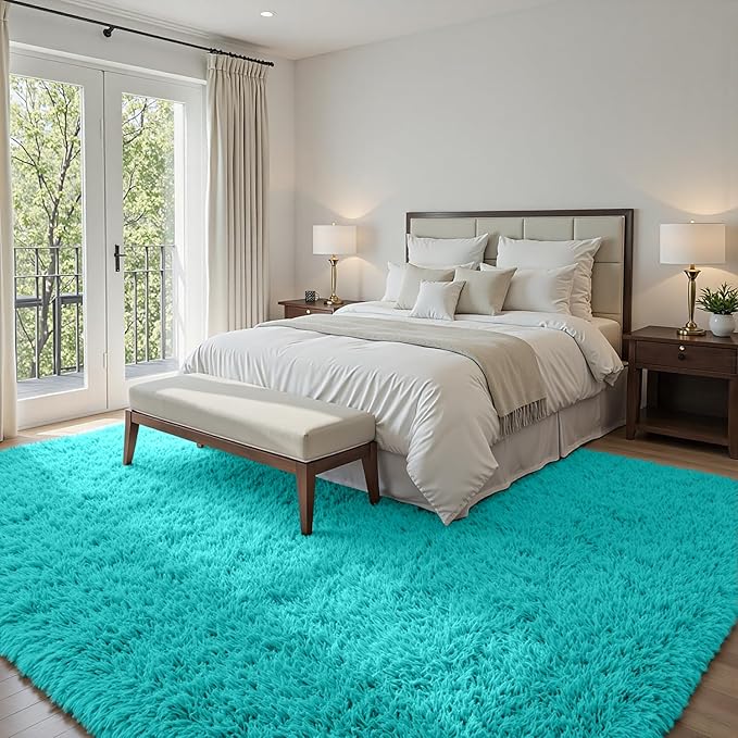 6x9 Area Rugs for Living Room Rug: Soft Fluffy Shag Teal Blue Rugs for Bedroom, Non-Slip Large Fuzzy Plush Rug Indoor Floor Carpet for Nursery Kids Boys Girls Room, Dorms, Playroom, Modern Home Decor