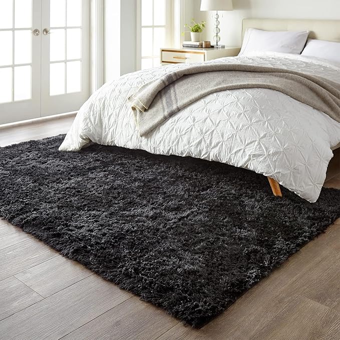 Ophanie Soft Fluffy Shaggy Rugs for Bedroom Living Room Dorm Nursery Home Decor Aesthetic,Color Charcoal,Size 5' x 8'