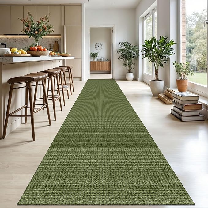 KOZYFLY Extra Long Runners for Hallways 3x20 ft Washable Kitchen Runner Non Slip Rubber Backed Hallway Rug Cotton Entryway Runner Rug Floor Carpet for Indoor Hall, Kitchen, Bright Green/Earthy Green