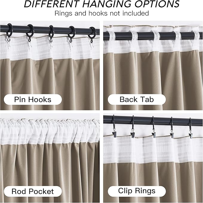 RYB HOME Camel Beige Velvet Curtains 108 inch, Room Darkening Window Curtains with Multiple Hanging Options Heavy Duty Plush Backdrop for Bedroom Guest Room, W52 x L108 inch, 2 Panels