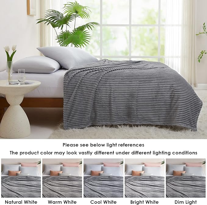 KMUSET Fluffy Blanket Throw - Single-Layer Lightweight & Warm, All-Season Home Decor,Home Decor,Cozy Blankets and Throws,Light Grey, 60"x80"
