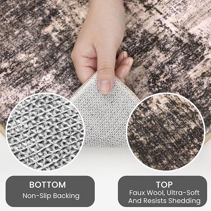 IOHOUZE Abstract Area Rugs 9x12 Ft Washable Large Rugs for Living Room, Non Slip Dining Room Rug, Printed Faux Wool Rugs for Bedroom, Floor Carpet for Office Nursery Playroom, Brown/Rust