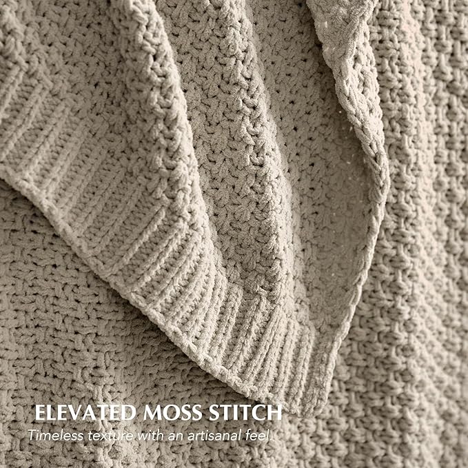 EVERGRACEHOME Chunky Chenille Knit Throw Blanket for Couch, Soft Luxurious Moss Stitch Blankets for Bed, Cozy Decorative Farmhouse Knitted Throws for Sofa, Warm Gray, 60" x 80"