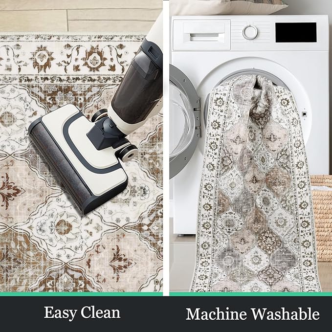 HEBE Hallway Runner Rug 2'x6' Washable Vintage Distressed Area Rugs Non Slip Laundry Rug Runner Boho Floor Carpet Runners for Hallways Entryway Laundry Room Kitchen Bathroom