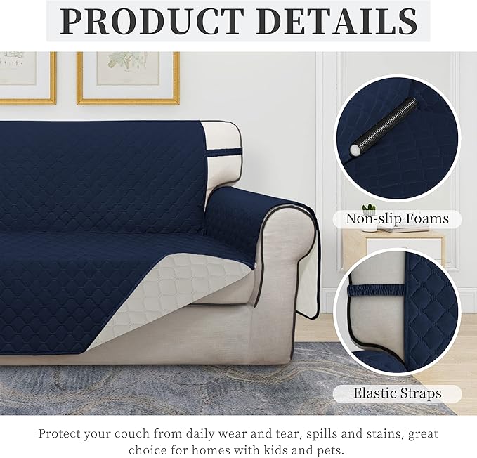 ISSUNTEX Double Protection 100% Waterproof Chair Sofa Cover for Living Room, Reversible Furniture Protector for Dogs, Pets, Kids (Chair, Navy/Ivory)