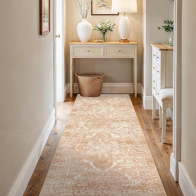 3x6 Washable Hallway Runner Rug - Non Slip Kitchen Runner Rugs with Rubber Backing Vintage Low-Pile Carpet Runners for Entryway Dining Room Laundry Room Home Decor (Brick)