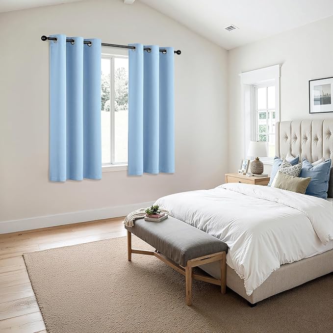 MIULEE Sky Blue Blackout Curtains for Bedroom Living Room 45 Inches Long 2 Panels, Thermal Insulated Room Darkening Drapes Solid Grommet Noise Reduction Light Blocking Window Treatments 40x45 Inch