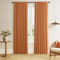 Guken Orange 100% Blackout Linen Curtains 84 Inch Length 2 Panels Set for Living Room Bedroom Back Tab Thermal Insulated Black Out Drapes Room Darkening Farmhouse Window Curtains 84 Inches Long