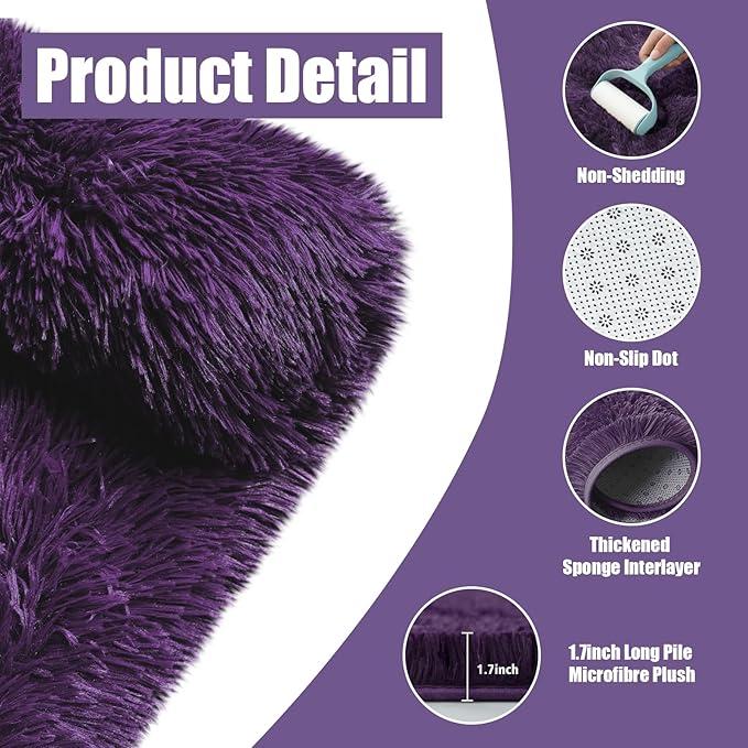 6x9 Fluffy Area Rug for Living Room,Shag Area Rugs for Bedroom,Purple Soft Fuzzy Rug Non-Shedding Indoor Plush Carpet for Kids Bedroom Nursery Dorm Home Decor