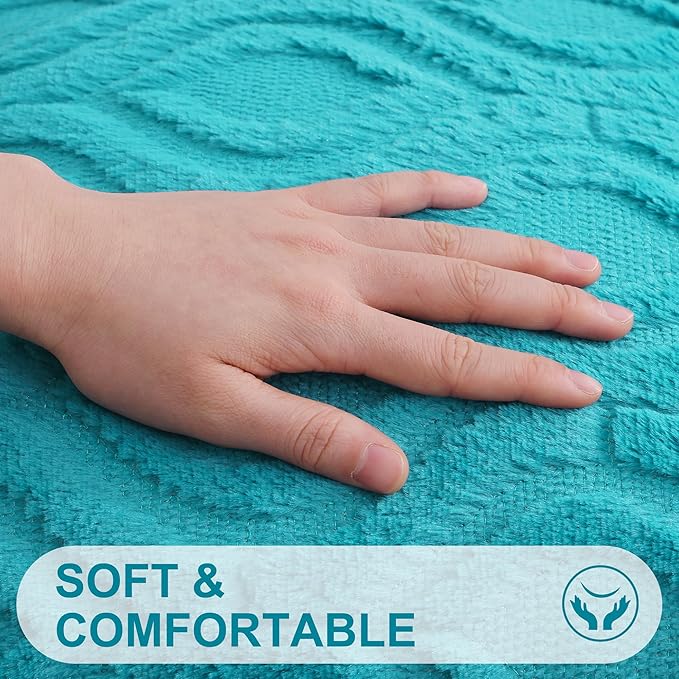 decorUhome Summer Throw Pillow Covers 24x24 Inch Set of 2, Soft Plush Faux Wool Turquoise Solid Couch Pillow Covers, Accent Euro Sham Farmhouse Neutral Square Pillow Cases for Sofa Bed Living Room