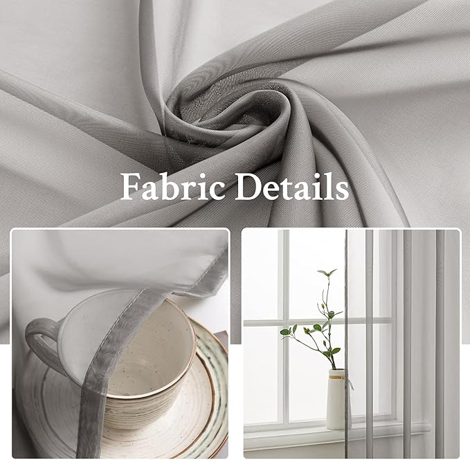 MIULEE 2 Panels Solid Color Sheer Window Curtains Elegant Window Voile Panels/Drapes/Treatment for Bedroom Living Room (54X72 Inches Grey)