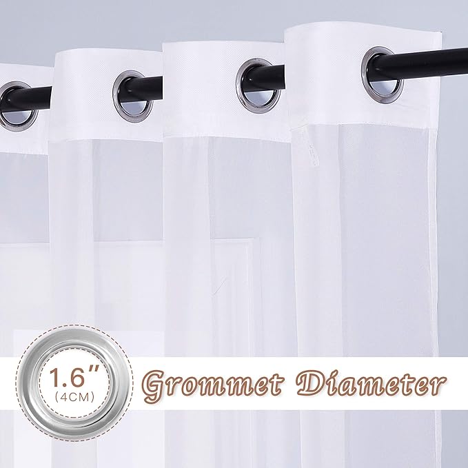 NICETOWN Sheer Curtains for Patio Door - Ring Top Voile Textured Soft Lightweight Curtains and Drapes Elegant for Bedroom/Kitchen/Living Room Home Decor, W70 x L63, White, 2 Panels