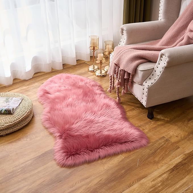 EasyJoy Ultra Soft Fluffy Shaggy Area Rug Faux Fur Rug Chair Cover Seat Pad Fuzzy Area Rug for Bedroom Floor Sofa Living Room (2 x 4 ft Sheepskin, BlushPink)