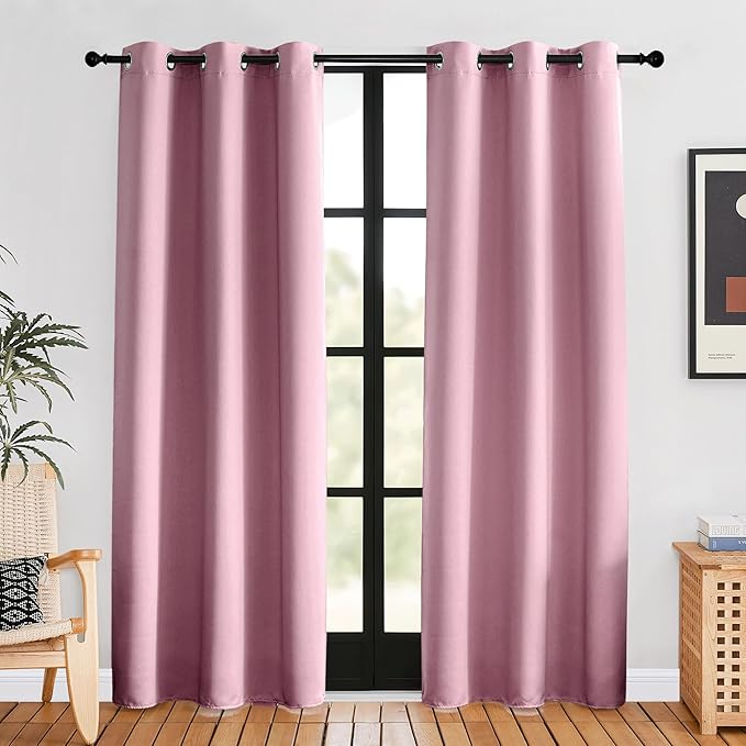 NICETOWN Blackout Curtains for Bedroom, Rouge Pink, 42 W by 80 L, Set of 2, Thermal Insulated Curtains & Drapes with Grommet Top for Living Room, Privacy Window Treatment Draperies