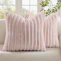decorUhome Summer Cozy Faux Fur Throw Pillow Covers 26x26 Set of 2 Decorative Plush Striped Modern Farmhouse Boho Couch Euro Sham Pillow Cases with Velvet Back for Sofa Bed Living Room, Pink White