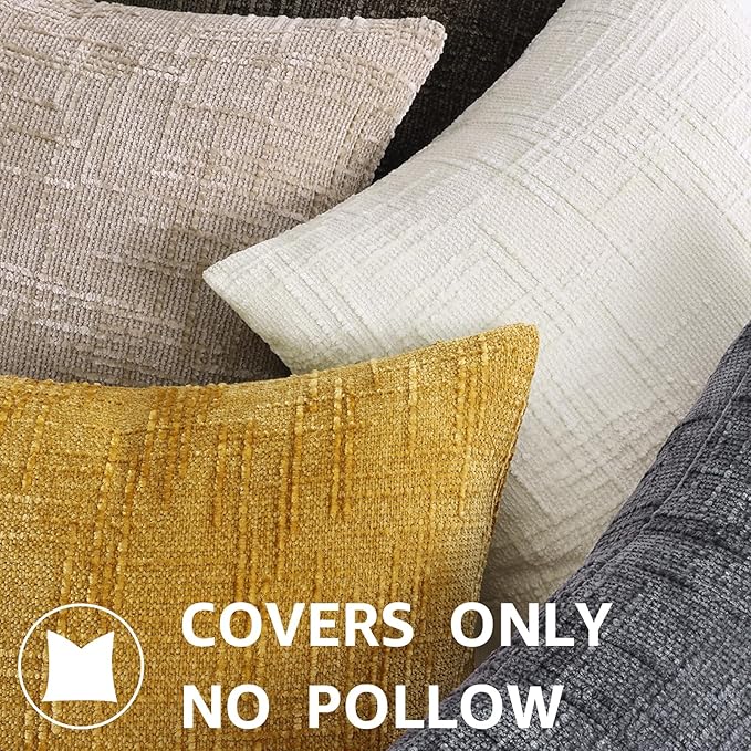 decorUhome Summer Mustard Yellow Chenille Throw Pillow Covers 16x16 Set of 2 Textured Soft Cozy Slubby Couch Pillow Covers Modern Farmhouse Boho Decorative Pillow Cases for Bed Sofa Living Room