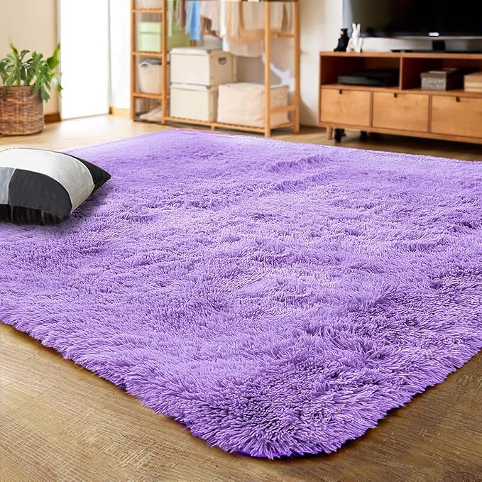 LOCHAS Ultra Soft Indoor Modern Area Rugs Fluffy Living Room Carpets for Children Bedroom Home Decor Nursery Rug 4x5.3 Feet,Lavender Purple