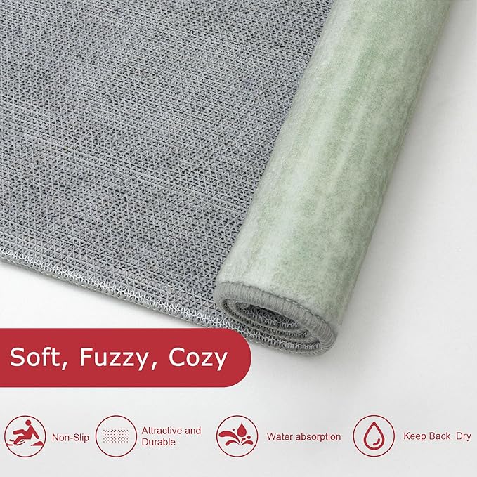 KOZYFLY Kitchen Runner Rug for Hallway Non-Slip Modern Abstract Runner Rug 2x5 Green, Washable Carpet Runner Laundry Room Mat with Soft Low Pile for Entryway Bathroom Bedroom Kitchen