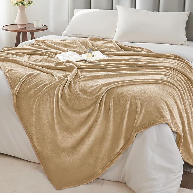BEDELITE Fleece Blankets Queen Size Light Camel Throw Blankets for Bed, Luxury Plush Cozy Fuzzy Blanket 90x90 inches, Super Soft Warm Lightweight Throw Blanket All Seasons Suitable