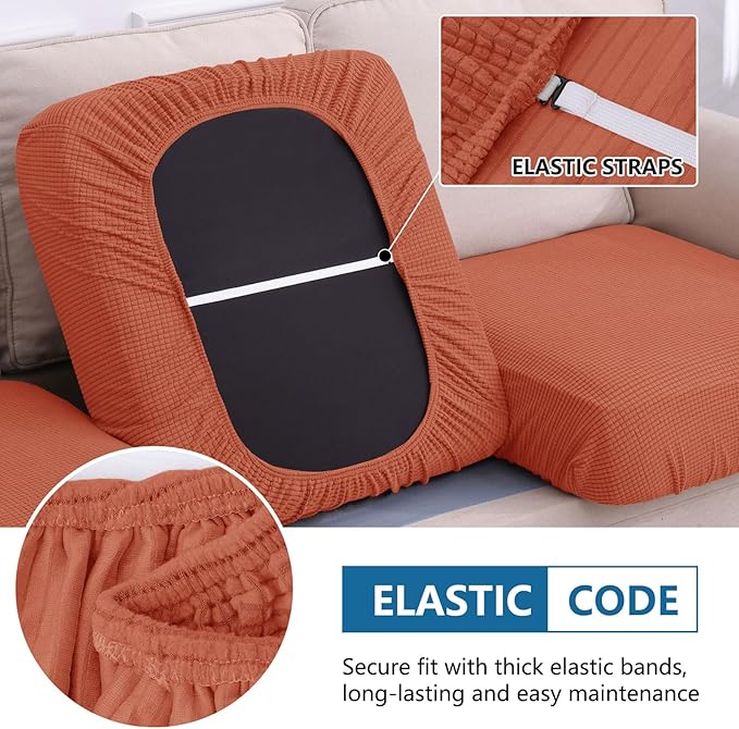 hyha Waterproof Couch Cushion Covers for Pets, Non Slip Sofa Seat Cover for Dogs Washable, Soft Thick Stretch Jacquard Fabric, Sofa Slipcovers with Elastic Bottom (1 Piece for Backrest M, Rust)